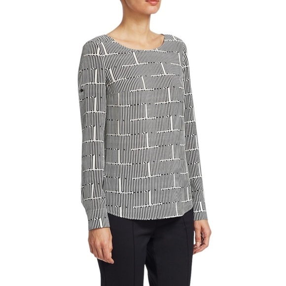 Akris Punto Mulberry Silk Letter-Print Blouse Long Sleeves - Picture 2 of 16